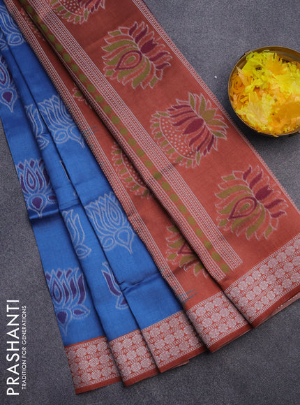 Sambalpuri semi silk saree blue and brown with allover ikat butta weaves and thread woven border