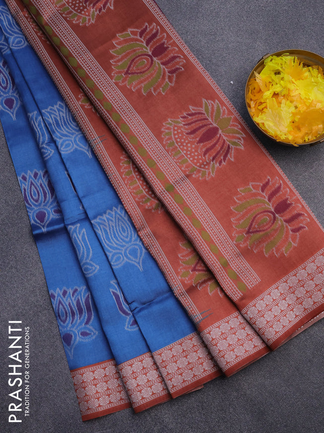 Sambalpuri semi silk saree blue and brown with allover ikat butta weaves and thread woven border