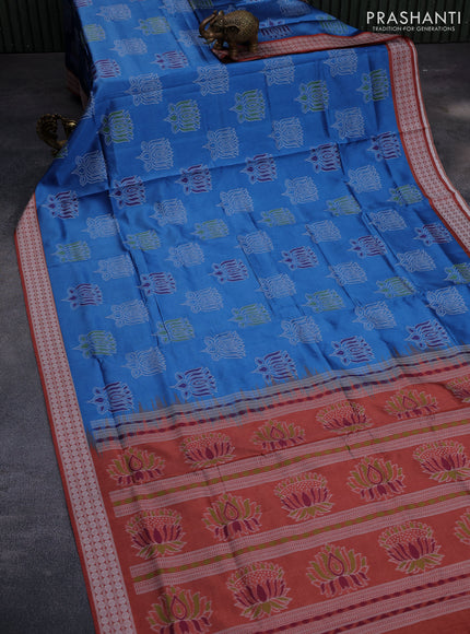 Sambalpuri semi silk saree blue and brown with allover ikat butta weaves and thread woven border