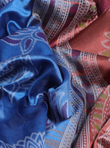 Sambalpuri semi silk saree blue and brown with allover ikat butta weaves and thread woven border