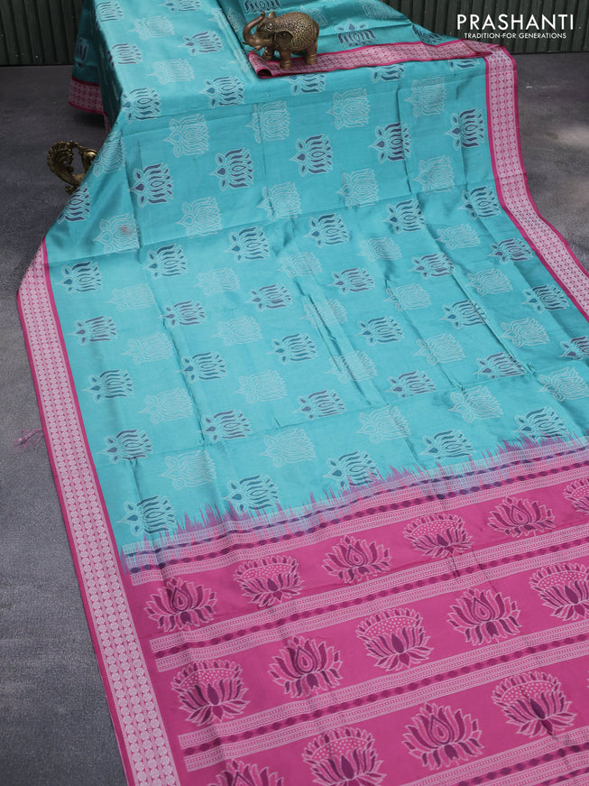 Sambalpuri semi silk saree teal green shade and pink shade with allover ikat butta weaves and thread woven border