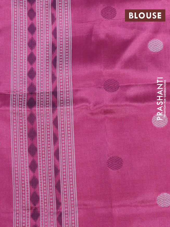 Sambalpuri semi silk saree teal green shade and pink shade with allover ikat butta weaves and thread woven border