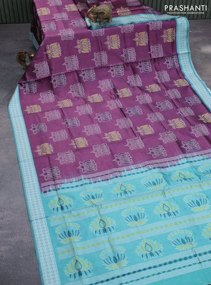 Sambalpuri semi silk saree wine shade and teal green with allover ikat butta weaves and thread woven border