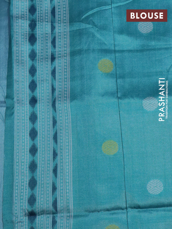 Sambalpuri semi silk saree wine shade and teal green with allover ikat butta weaves and thread woven border