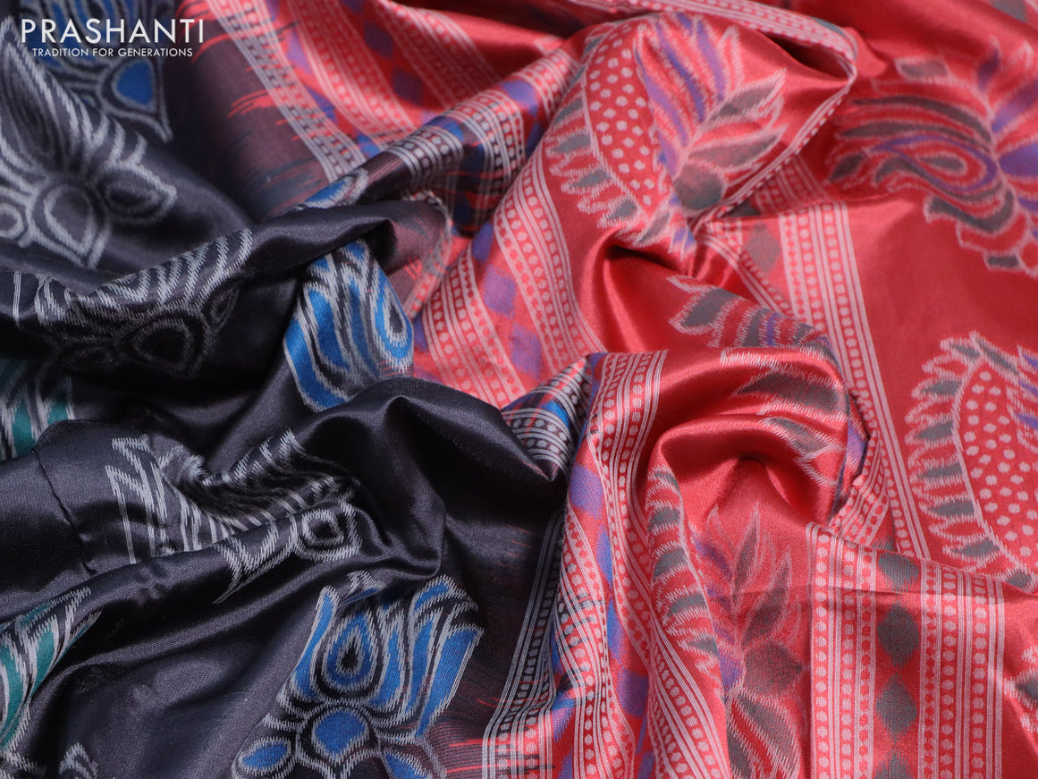 Sambalpuri semi silk saree black and red with allover ikat butta weaves and thread woven border