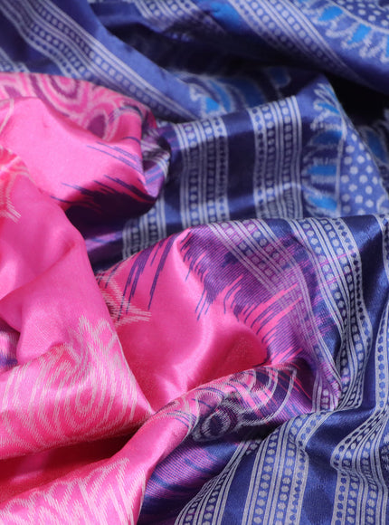 Sambalpuri semi silk saree candy pink and navy blue with allover ikat butta weaves and thread woven border