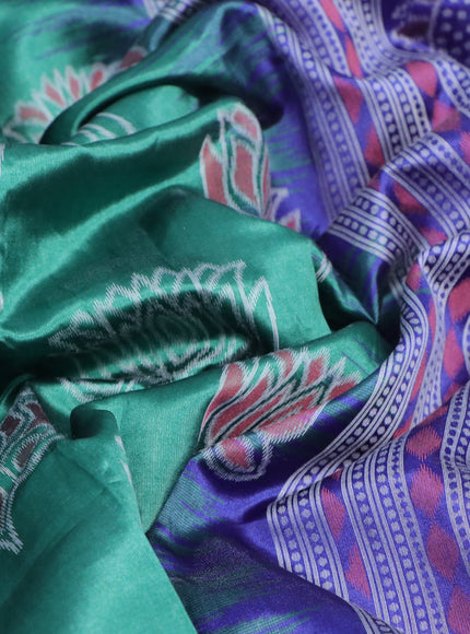 Sambalpuri semi silk saree green and violet with allover ikat butta weaves and thread woven border