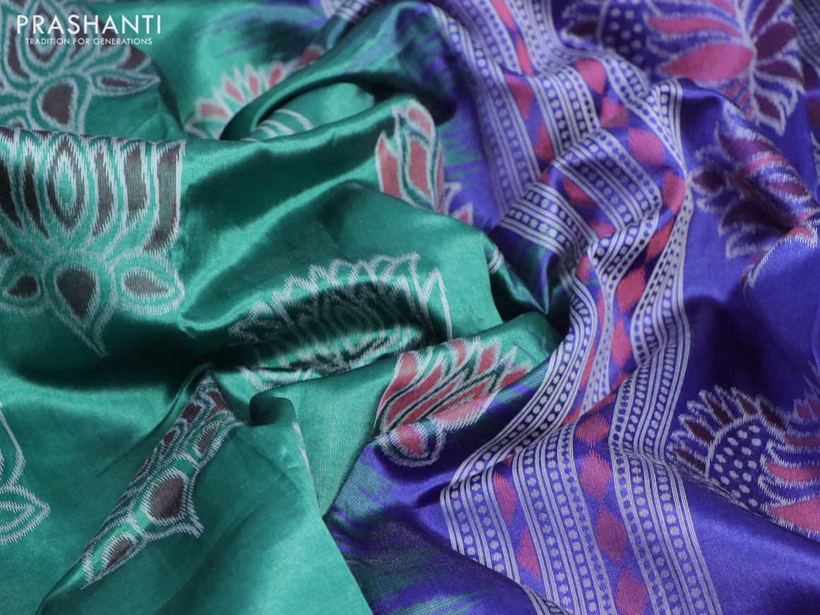 Sambalpuri semi silk saree green and violet with allover ikat butta weaves and thread woven border