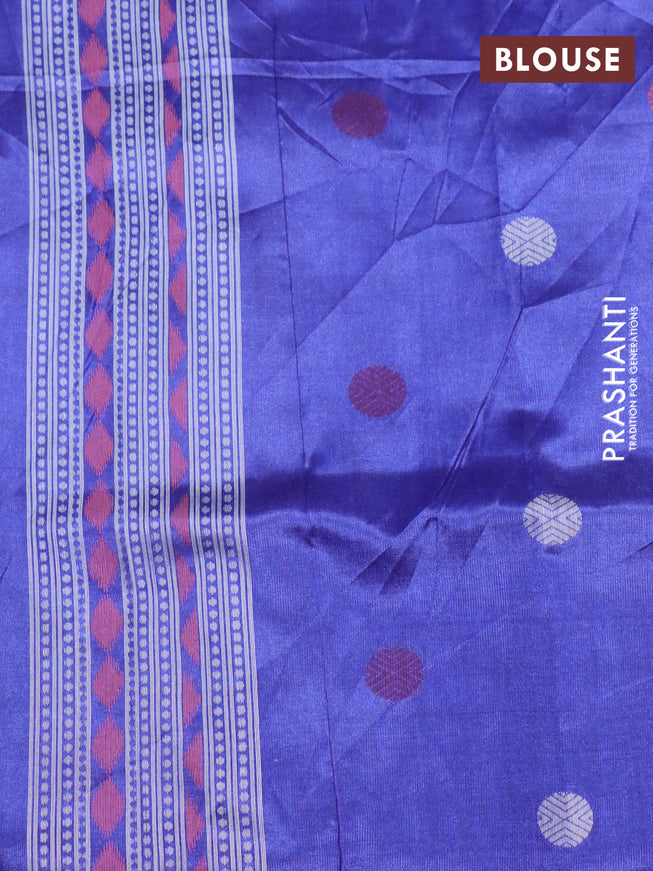 Sambalpuri semi silk saree green and violet with allover ikat butta weaves and thread woven border