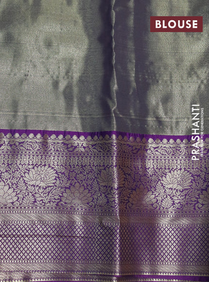 Bangalori tissue silk saree pastel shade and deep violet with allover silver zari woven brocade pattern and long zari woven border