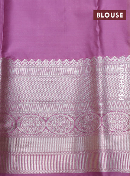 Bangalori silk saree cs blue and mauve pink with allover silver zari woven brocade pattern and long zari woven border