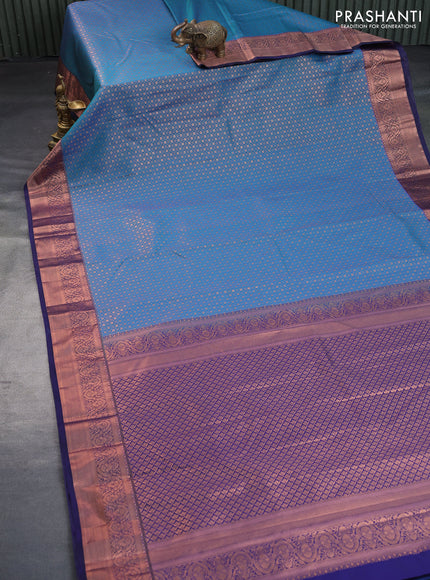 Bangalori silk saree cs blue and dark blue with allover copper zari woven brocade pattern and zari woven border