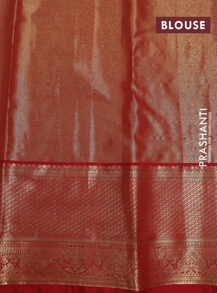 Bangalori tissue silk saree mustard yellow and red with allover silver zari woven brocade pattern and long zari woven border