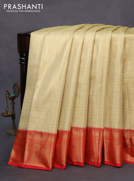 Bangalori tissue silk saree gold and red with allover zari woven brocade pattern and zari woven border