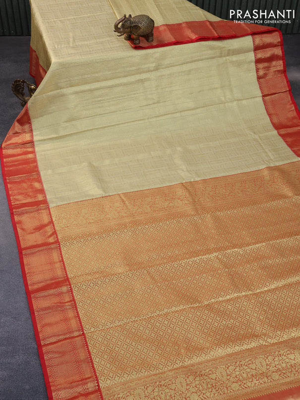 Bangalori tissue silk saree gold and red with allover zari woven brocade pattern and zari woven border