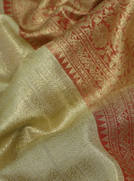 Bangalori tissue silk saree gold and red with allover zari woven brocade pattern and zari woven border