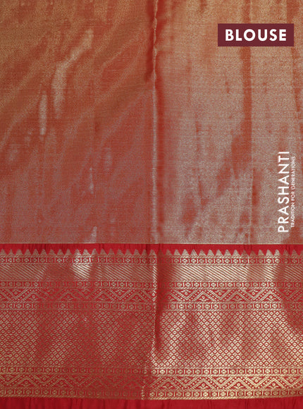 Bangalori tissue silk saree gold and red with allover zari woven brocade pattern and zari woven border