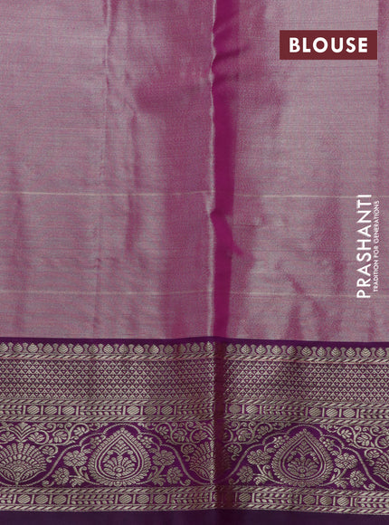 Bangalori tissue silk saree pastel pink and purple with allover silver zari woven brocade pattern and zari woven border