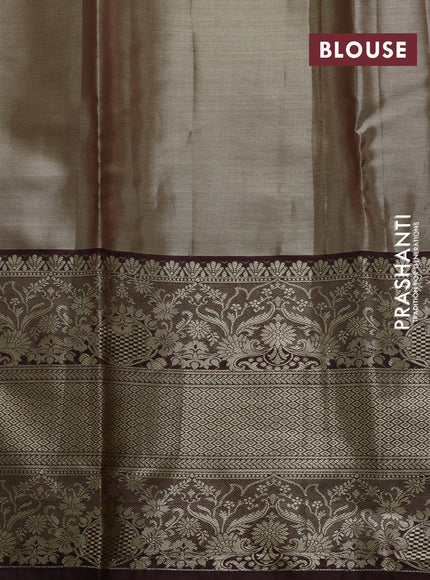 Bangalori tissue silk saree light pink and deep maroon with allover silver zari woven brocade pattern and long zari woven border