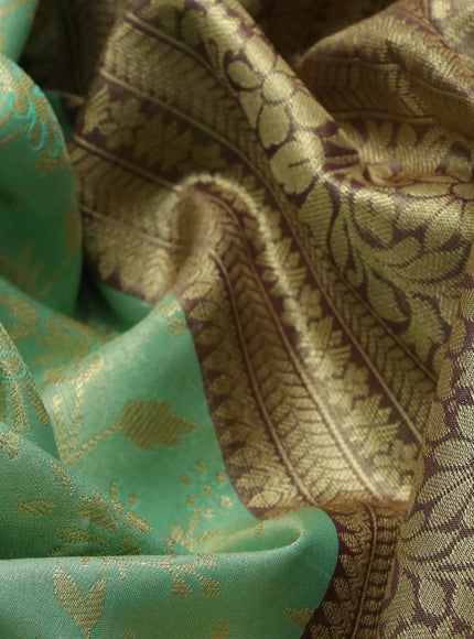 Bangalori tissue silk saree pastel green and maroon with allover zari woven brocade pattern and long zari woven border