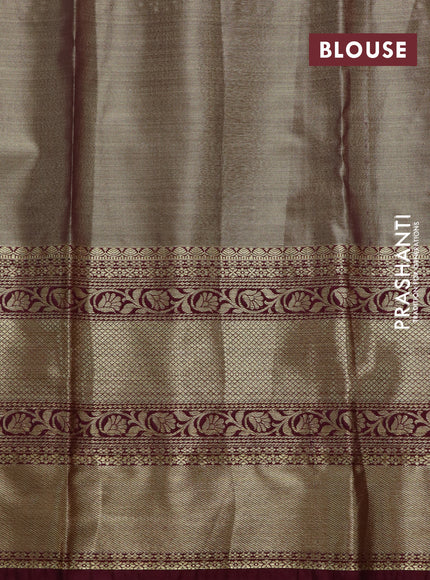 Bangalori tissue silk saree pastel green and maroon with allover zari woven brocade pattern and long zari woven border