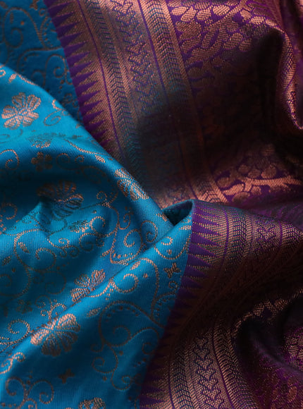 Bangalori silk saree cs blue and purple with allover copper zari woven brocade pattern and copper zari woven border