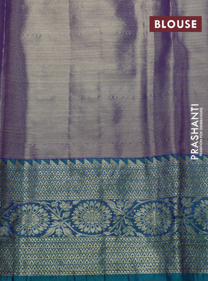 Bangalori tissue silk saree pastel pink and teal green with allover silver zari woven brocade pattern and zari woven border