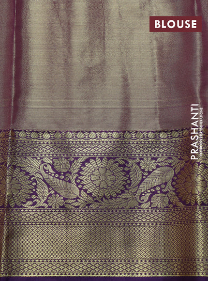 Bangalori tissue silk saree light pink and violet with allover silver zari woven brocade pattern and zari woven border