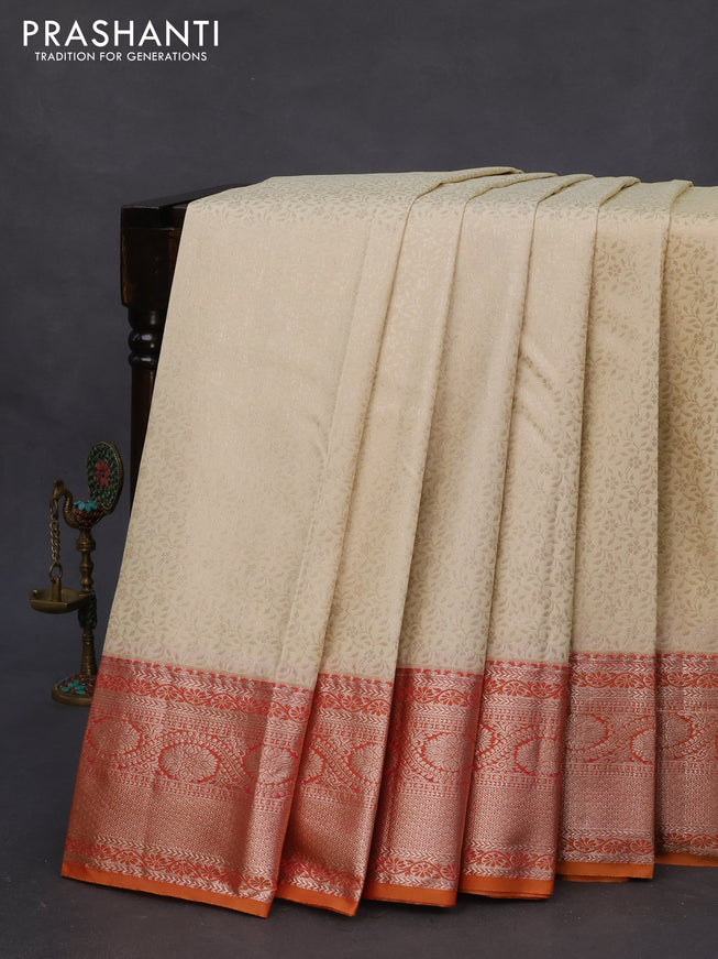 Bangalori silk saree cream and dual shade of pinkish yellow with allover zari weaves and zari woven border