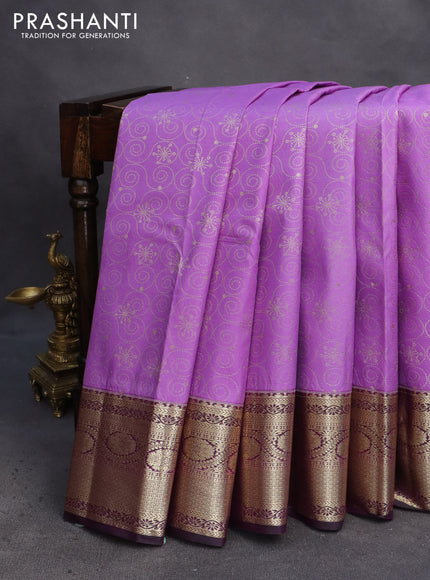 Bangalori silk saree lavender shade and deep purple with allover zari weaves and zari woven border