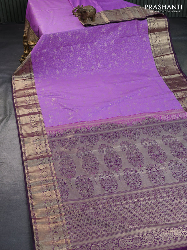 Bangalori silk saree lavender shade and deep purple with allover zari weaves and zari woven border