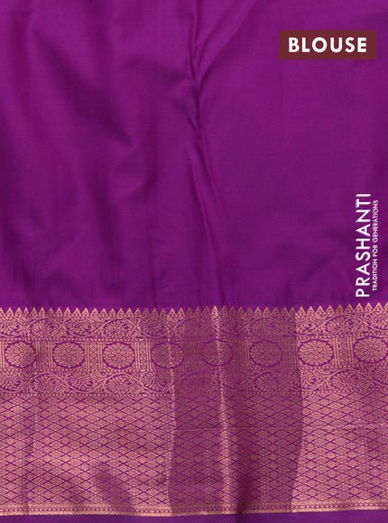 Bangalori silk saree peach shade and purple with allover copper zari woven brocade weaves and zari woven border