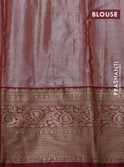 Bangalori tissue silk saree light blue and maroon with allover silver zari woven brocade pattern and zari woven border