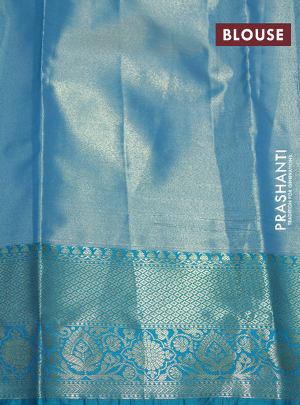 Bangalori tissue silk saree yellow and teal blue with allover silver zari woven brocade pattern and zari woven border