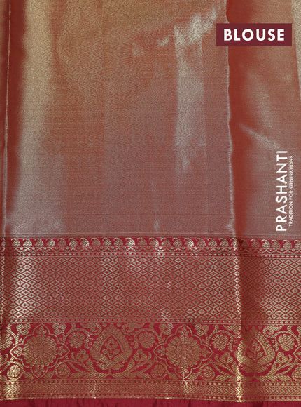 Bangalori tissue silk saree pastel grey and maroon with allover silver zari woven brocade pattern and zari woven border