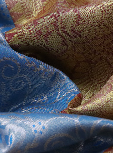 Bangalori tissue silk saree light blue and maroon with allover silver zari woven brocade pattern and long zari woven border