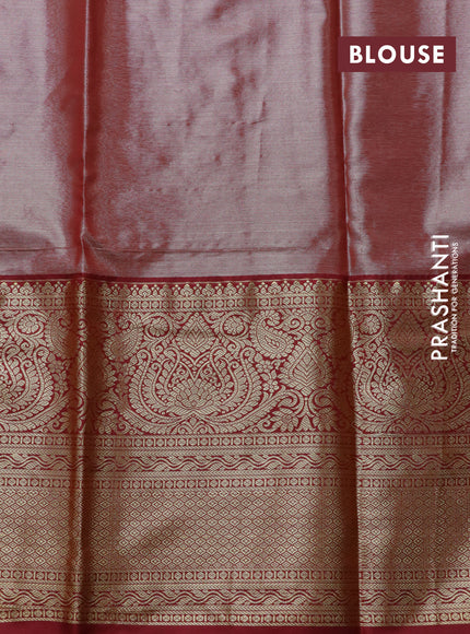 Bangalori tissue silk saree light blue and maroon with allover silver zari woven brocade pattern and long zari woven border