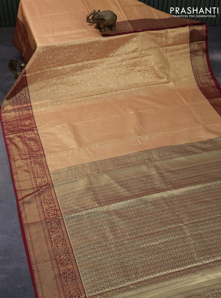 Bangalori tissue silk saree sandal and maroon with allover zari woven brocade pattern and zari woven border