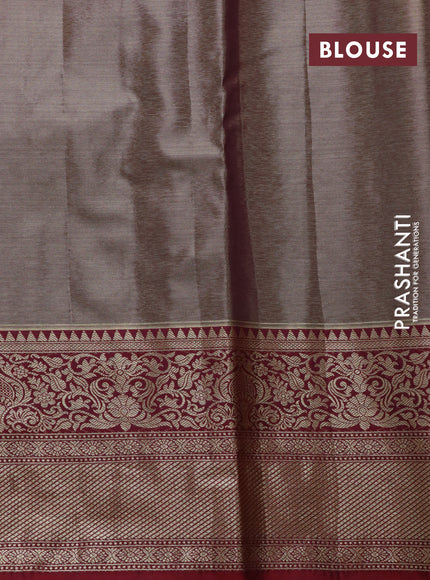 Bangalori tissue silk saree sandal and maroon with allover zari woven brocade pattern and zari woven border