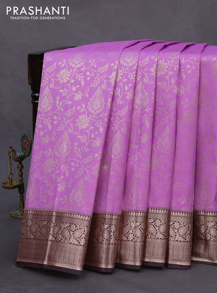 Bangalori silk saree lavender shade and deep jamun shade with allover silver zari weaves and silver zari woven border