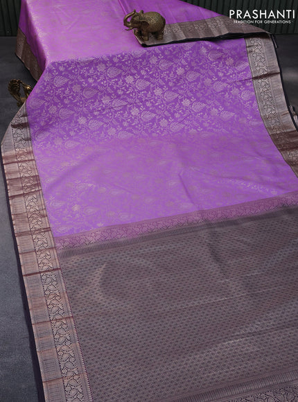 Bangalori silk saree lavender shade and deep jamun shade with allover silver zari weaves and silver zari woven border