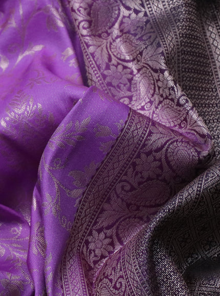 Bangalori silk saree lavender shade and deep jamun shade with allover silver zari weaves and silver zari woven border