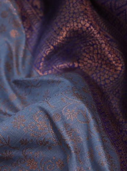 Bangalori silk saree grey and dark blue with allover copper zari woven brocade pattern and zari woven border