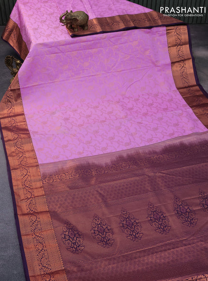 Bangalori silk saree lotus pink and deep violet with allover copper zari weaves and zari woven border