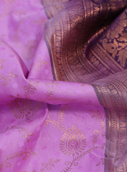 Bangalori silk saree lotus pink and deep violet with allover copper zari weaves and zari woven border