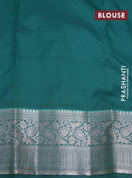 Bangalori silk saree blue and green with allover silver zari woven brocade pattern and zari woven border