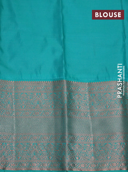 Bangalori silk saree dark pink and teal green with allover copper zari weaves and long zari woven border