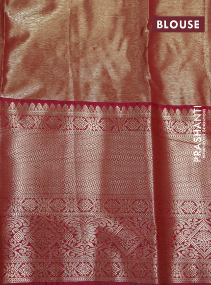 Bangalori tissue silk saree pale yellow and maroon with allover silver zari weaves and long zari woven border