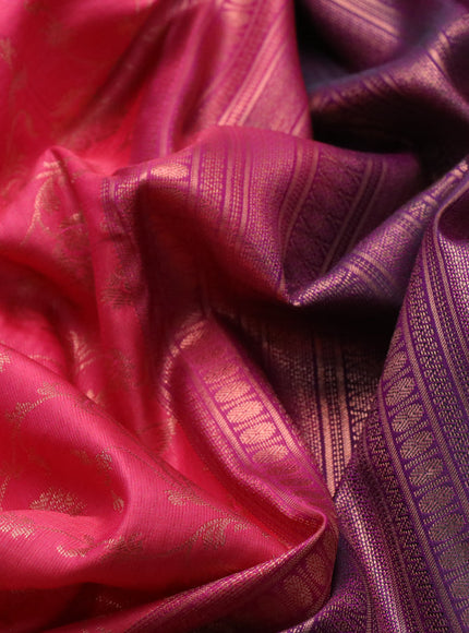 Bangalori silk saree pink and purple with allover copper zari weaves and zari woven border