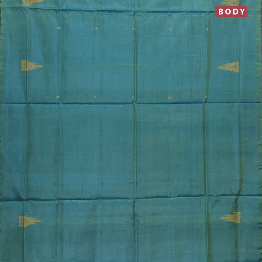 Banana pith saree dual shade of teal bluish green and pink with thread woven buttas in borderless style